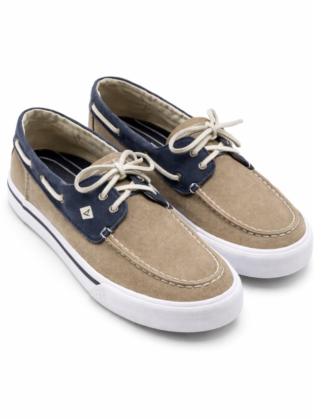 SPERRY Bahama II Men’s Boat Shoes Size 8.5 Taupe Navy NIB Canvas Sneaker